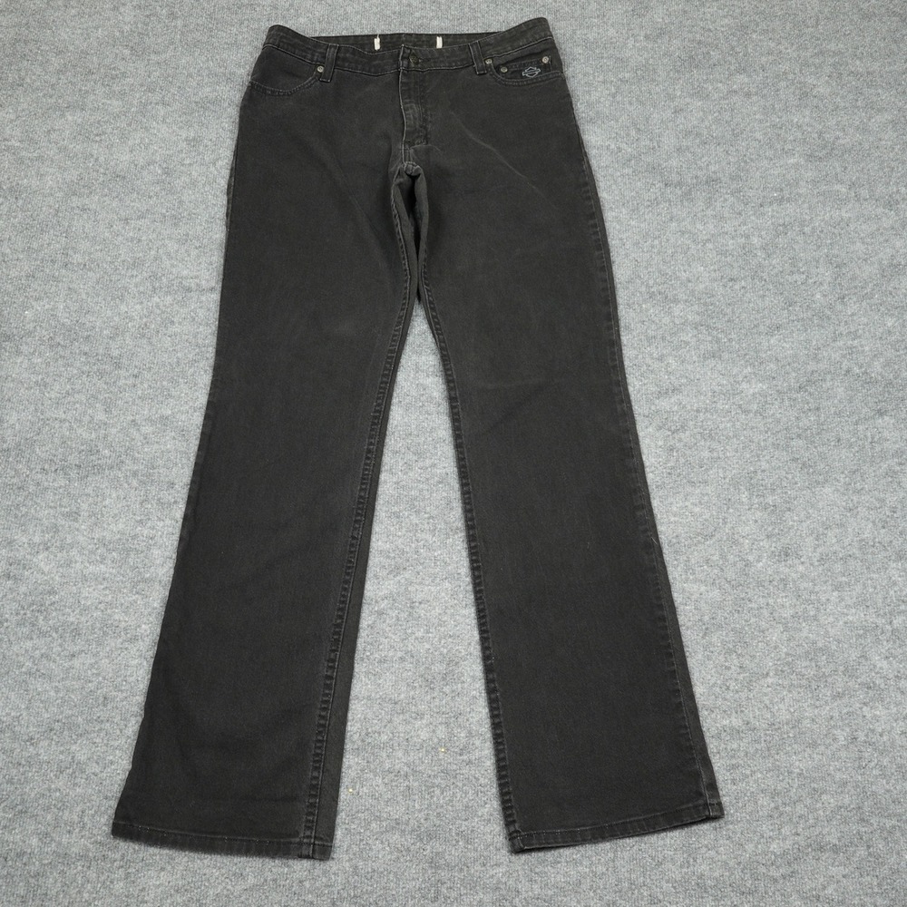 Harley-Davidson Jeans Men 34x34 Black Denim Biker Logo Embroidered Moto Riding